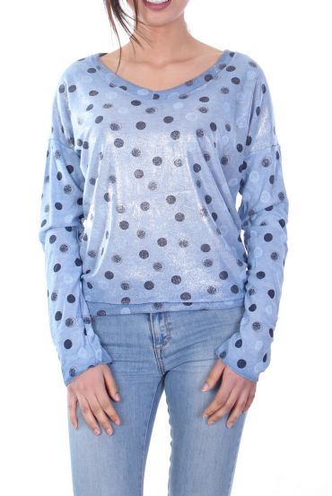 T-SHIRT A POIS EFFETTO METALISE 7034 BLU