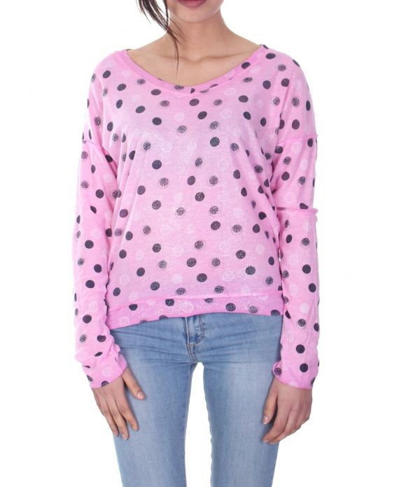 T-SHIRT A POIS EFFETTO METALISE 7034 FUSHIA