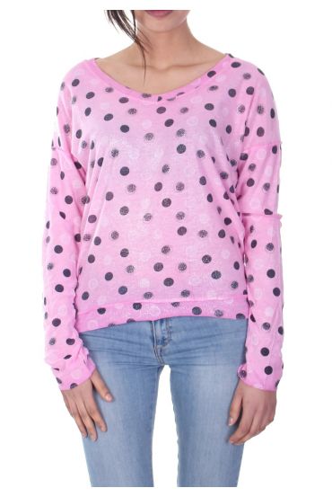 T-SHIRT A POIS EFFETTO METALISE 7034 FUSHIA