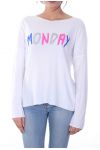 T-SHIRT MIT " MONDAY 7035 WEIß