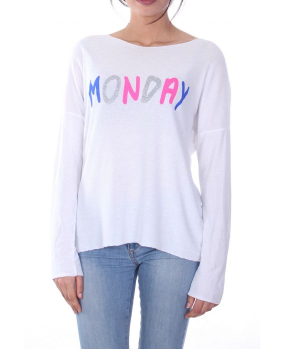 T-SHIRT MIT " MONDAY 7035 WEIß