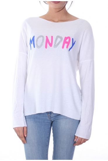 T-SHIRT MIT " MONDAY 7035 WEIß