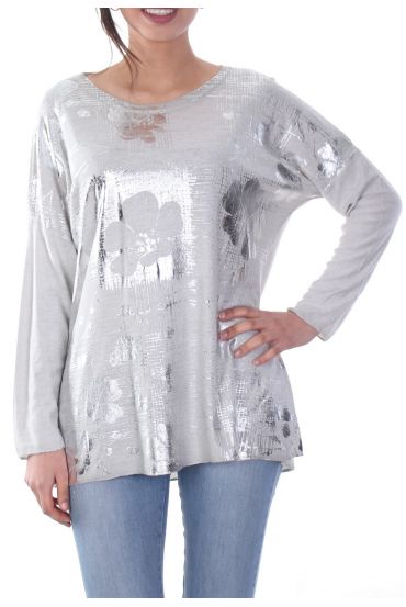 T-SHIRT TREFLE EFFET METALISE 7036 GRIS