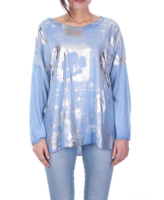 T-SHIRT TREFLE EFFET METALISE 7036 BLEU