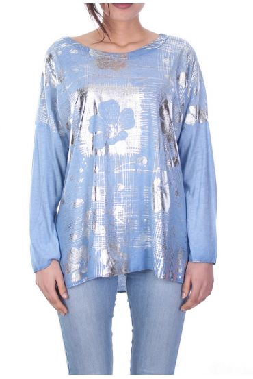 T-SHIRT TREFLE EFFET METALISE 7036 BLEU