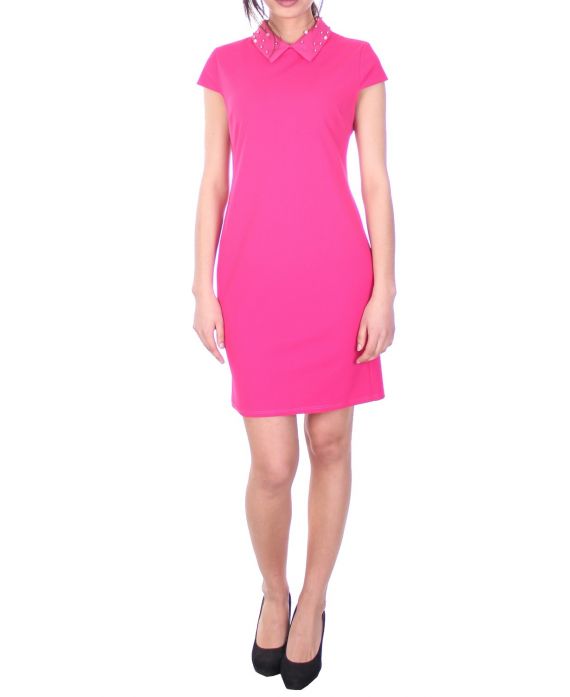 DRESS PETER PAN COLLAR BEADED 7025 FUSHIA