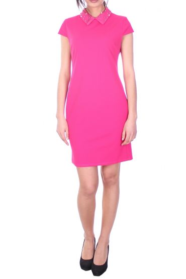 KLEID MIT BUBIKRAGEN PERLEN 7025 FUSHIA