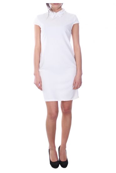 ROBE COL CLAUDINE PERLES 7025 BLANC