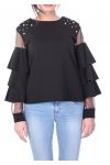 BLOUSE A VOLANTS PERLES 7026 NOIR