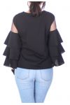 BLOUSE A VOLANTS PERLES 7026 NOIR