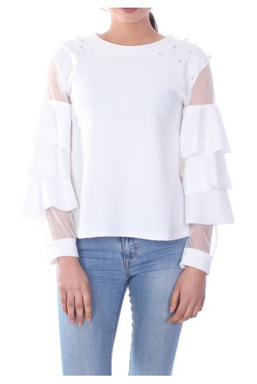 LA BLUSA TIENE VOLANTES DE PERLAS 7026 BLANCO