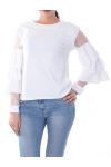 BLOUSE A VOLANTS PERLES 7026 BLANC