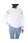 BLOUSE A VOLANTS PERLES 7026 BLANC