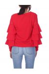 BLOUSE A VOLANTS PERLES 7026 ROUGE