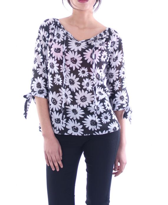 TOP IMPRIME FLEURS 7038 BLANC