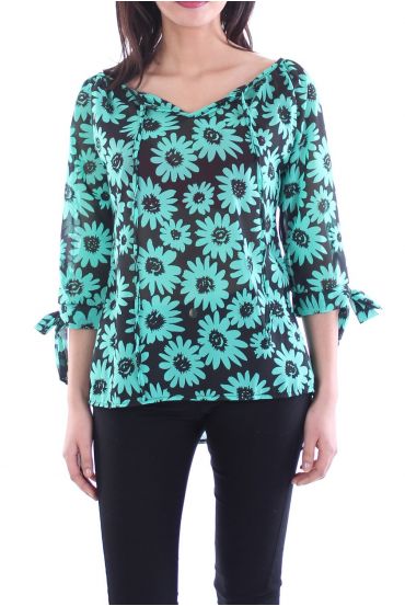 TOP IMPRIME FLEURS 7038 VERT