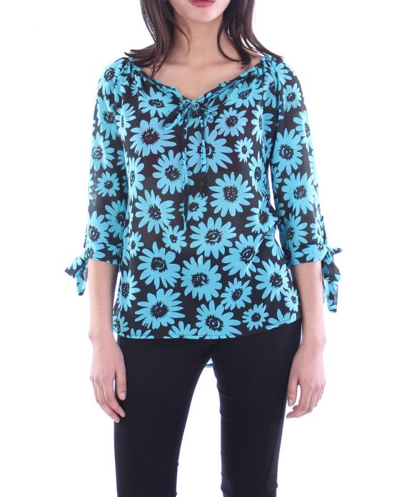 BOVEN PRINT BLOEMEN 7038 BLAUW