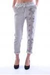 PANTALON EFFET DELAVE FLEURS 7032 GRIS