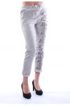 PANTALON EFFET DELAVE FLEURS 7032 GRIS