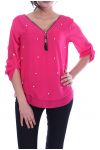 TOP RITSEN PARELS TERUG KRUISEN 7043 FUSHIA