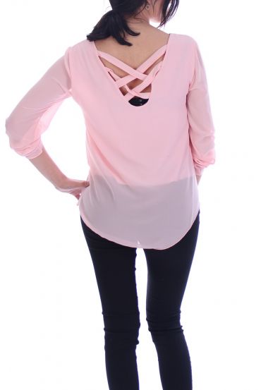 TOP RITSEN PARELS TERUG KRUISEN 7043 ROZE