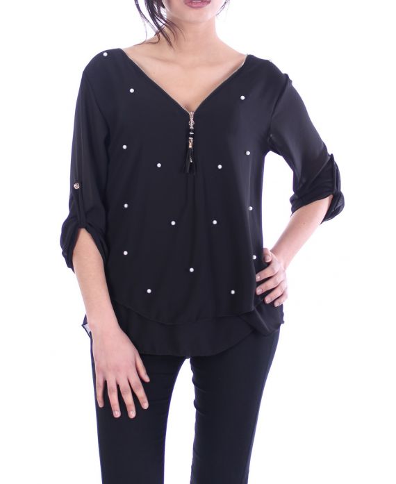 TOP ZIPPE PERLES DOS CROISE 7043 NOIR