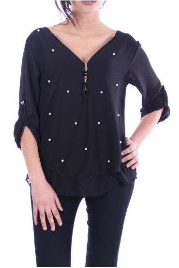 TOP ZIPPE PERLES DOS CROISE 7043 NOIR