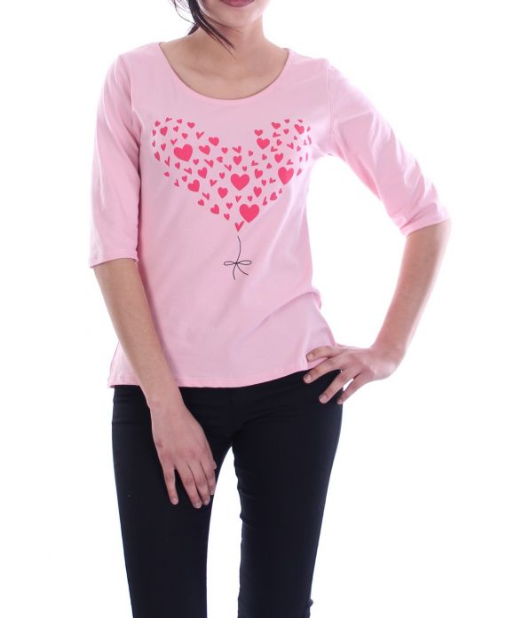 T-SHIRT CŒUR 7046 ROSE