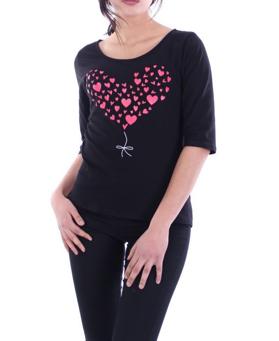 T-SHIRT CORAZÓN 7046 NEGRO