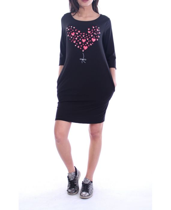 TUNIC DRESS HEART PEARL 7045 BLACK