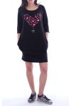 TUNIC DRESS HEART PEARL 7045 BLACK