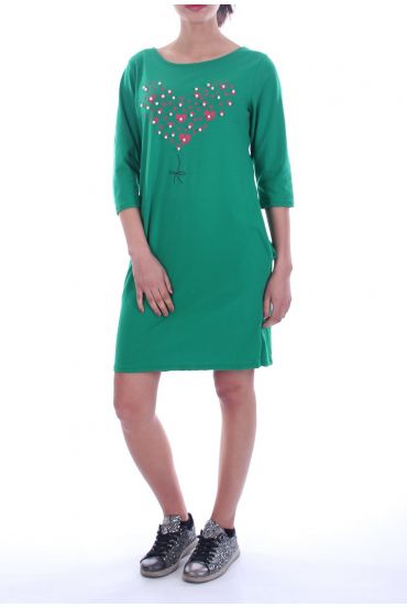 ROBE TUNIQUE CŒUR PERLES 7045 VERT