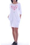 ROBE TUNIQUE CŒUR PERLES 7045 BLANC