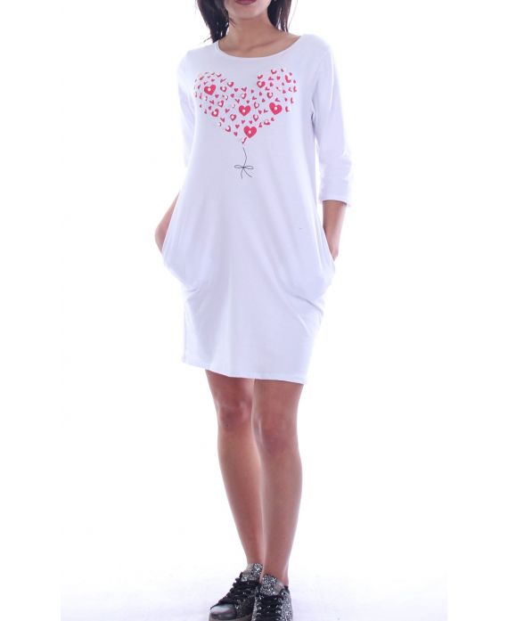 ROBE TUNIQUE CŒUR PERLES 7045 BLANC