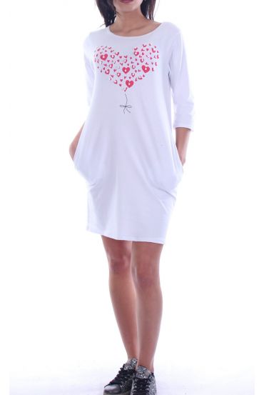 ROBE TUNIQUE CŒUR PERLES 7045 BLANC