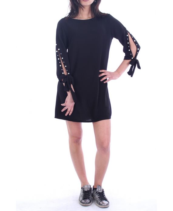 ROBE TUNUQUE MANCHES PERLES 8001 NOIR