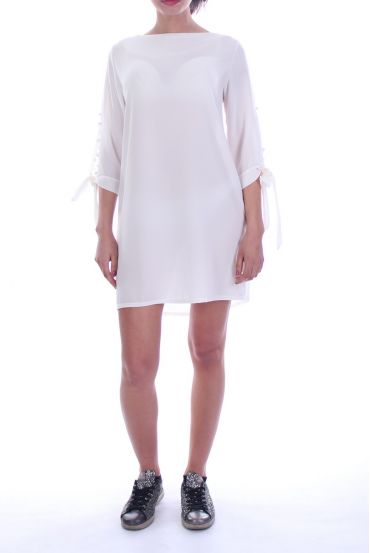 ROBE TUNUQUE MANCHES PERLES 8001 BLANC