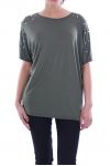 T-SHIRT CLOUTE PERLES 7055 VERT MILITAIRE