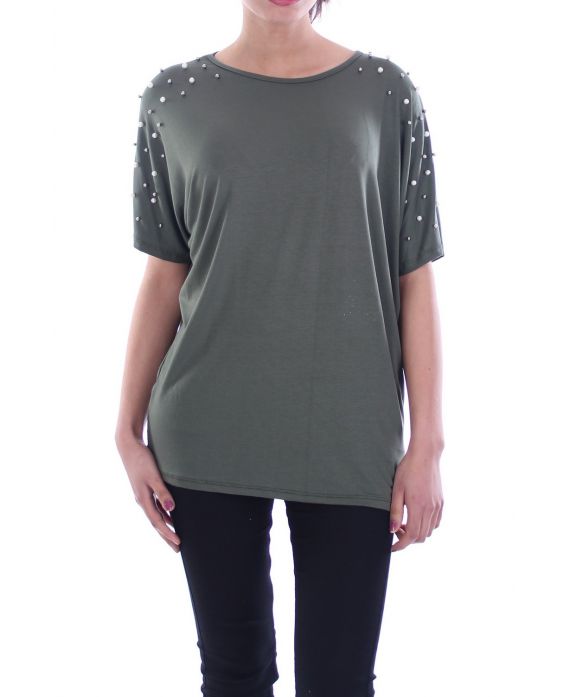 T-SHIRT MET STUDS KRALEN 7055 MILITAIRE GROEN