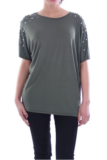 T-SHIRT MET STUDS KRALEN 7055 MILITAIRE GROEN