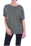 T-SHIRT CON BORCHIE PERLINE 7055 VERDE MILITARE