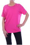 T-SHIRT CLOUTE PERLES 7055 FUSHIA