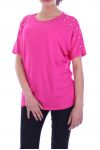 T-SHIRT CLOUTE PERLES 7055 FUSHIA