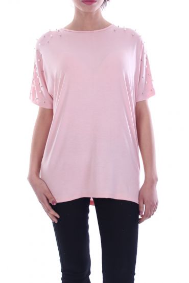 T-SHIRT CLOUTE PERLES 7055 ROSE