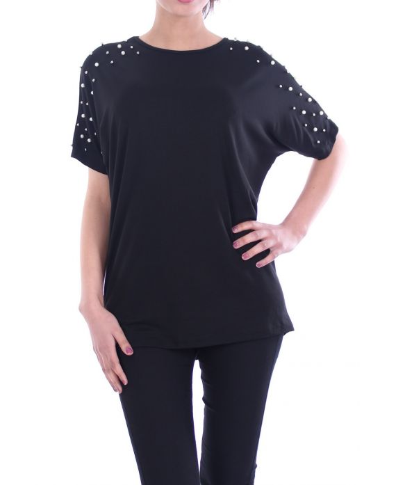 T-SHIRT MET STUDS KRALEN 7055 ZWART