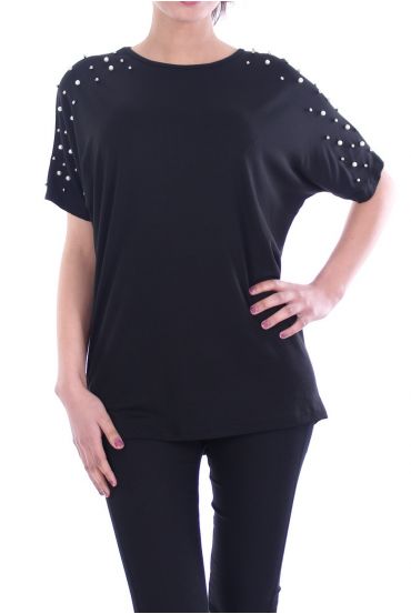 T-SHIRT CLOUTE PERLES 7055 NOIR