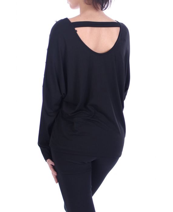 T-SHIRT BEADED OPEN BACK 7056 BLACK