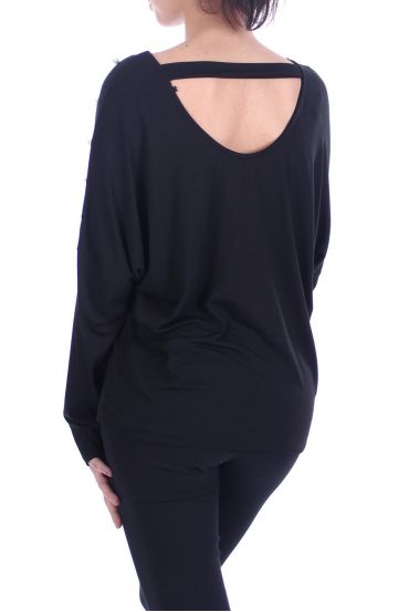 T-SHIRT BEADED OPEN BACK 7056 BLACK