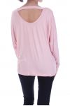 T-SHIRT PERLES DOS OUVERT 7056 ROSE