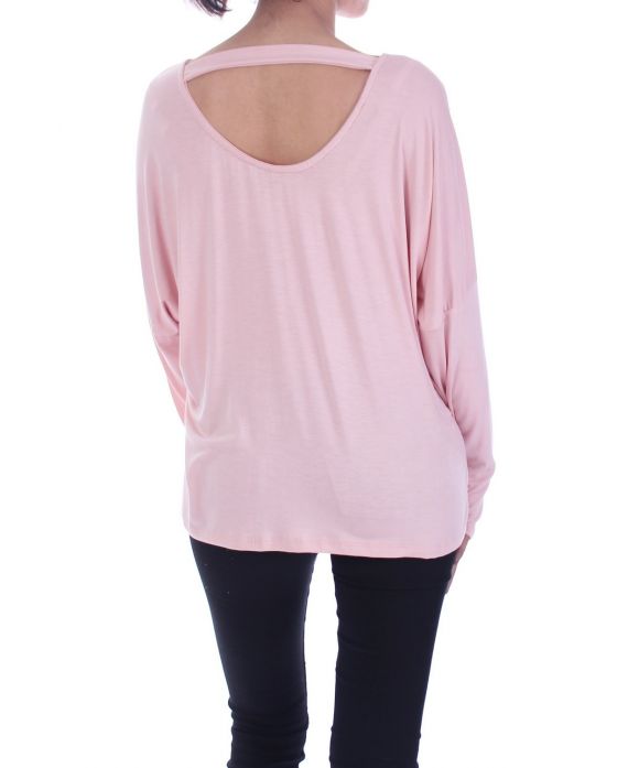 T-SHIRT KRALEN OPEN RUG 7056 ROZE